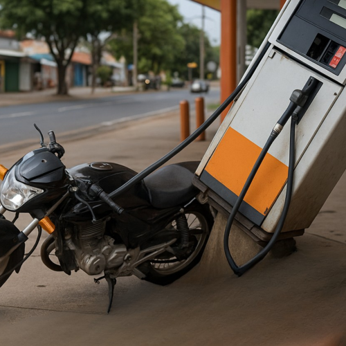 Moto trava em alta rotação e condutor colide em posto de gasolina em Goianésia